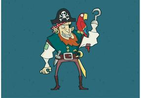 Hook and Eye Patch Pirate with Parrot Vector 