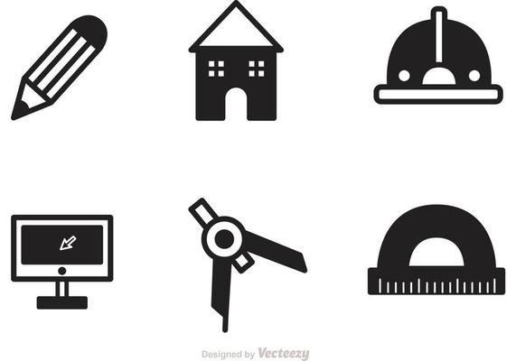 Black Architecture Tools Icons Vector
