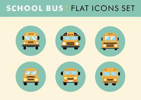 Flat School Bus Icons Set Vector 