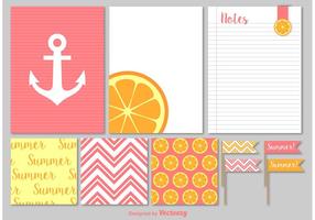 Summer Notes and Paper Scrapbook Vector Elements