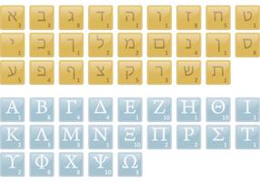 Griego y hebreo Scrabble Azulejos Vectores