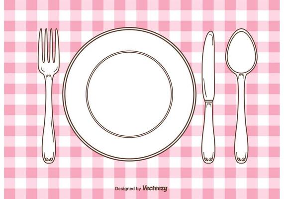 Vector Gingham Dinner Table Setting
