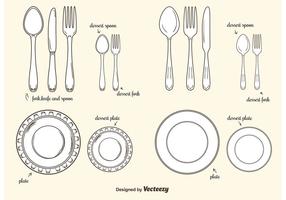 Collection Of Plates And Cutlery Vectors