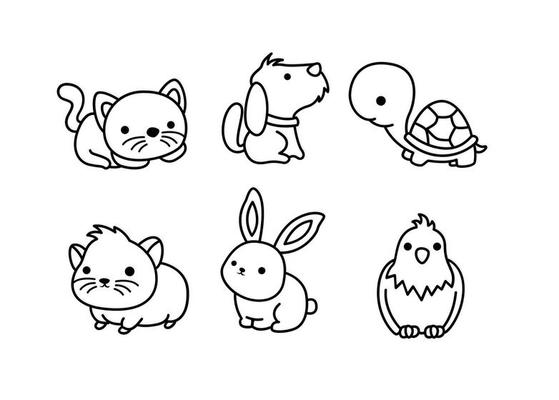 Cute Pets Outline Vector