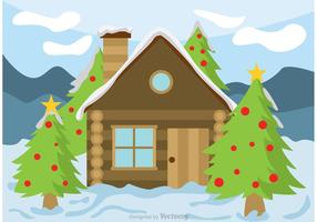 Log Cabin Snow Vector