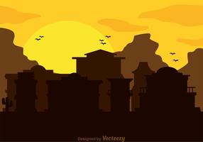 Old Western Town Silhouette Vector 
