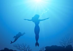Free Mermaids In Deep Blue Water Vector
