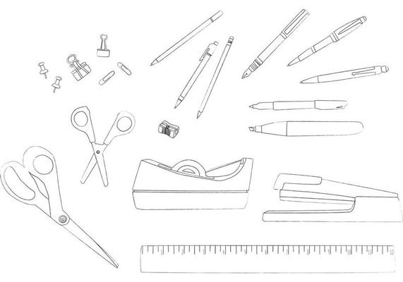 Desk Accessories Line Drawing Vectors