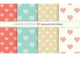Free Cross Stitch Heart Seamless Vector Patterns