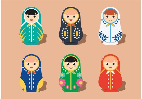 Flat Matryoshka Russian Doll Vectors