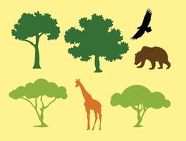 Vector Silhouette of Trees and Animals