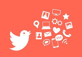 Vector Illustration of Twitter Bird and Other Communication Icons