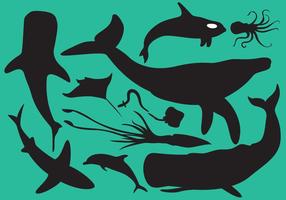 Sea Animals Silhouettes vector
