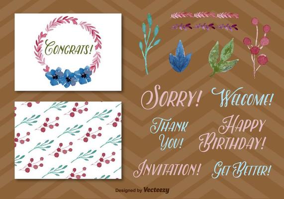 Watercolored Greeting Card Elements