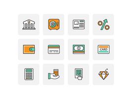 Flat Line Bank Icons vector