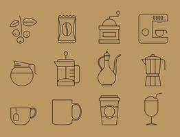 Iconos del café de línea delgada vector