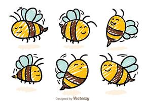 Cute Bee Hand Drawn Icon Vectors