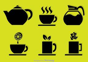 Iconos del vector del negro del té