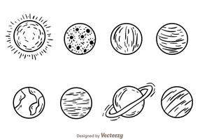 Iconos dibujados a mano de los planetas vector