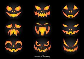 Pumpkin Cut Creepy Faces Set Stock Illustration - Download Image