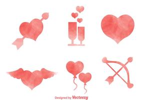 Iconos de la acuarela del amor vector