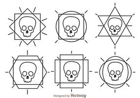 Iconos del vector del esquema del cráneo