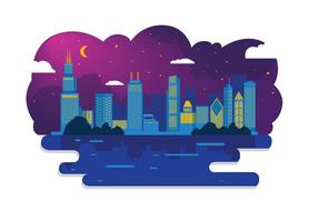 Chicago Skyline Night Vector