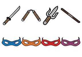 Free Ninja Mask and Weapons Vector Illustration