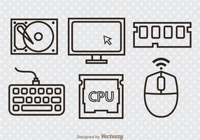 Computer Hardware Outline Icons vector