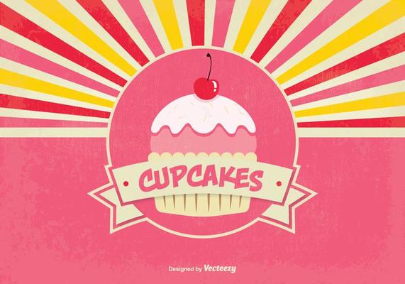 Cute Retro Style Cupcake Background Illustration