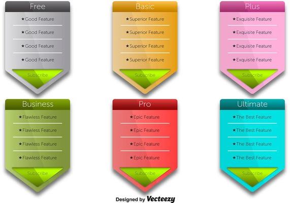 Colorful Pricing Table Vectors