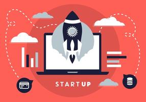 Free Flat Design Business Startup with Rocket Icon vector