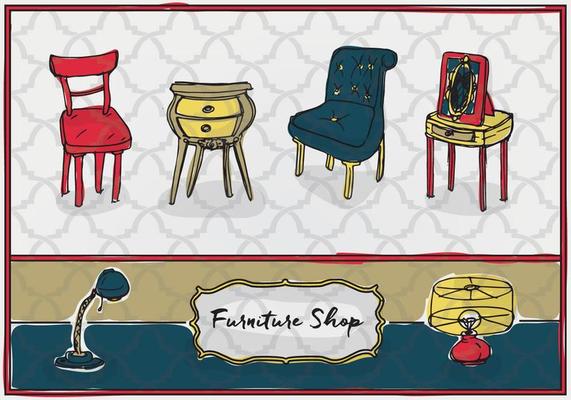 Free Hand Drawn Furniture Vector Background