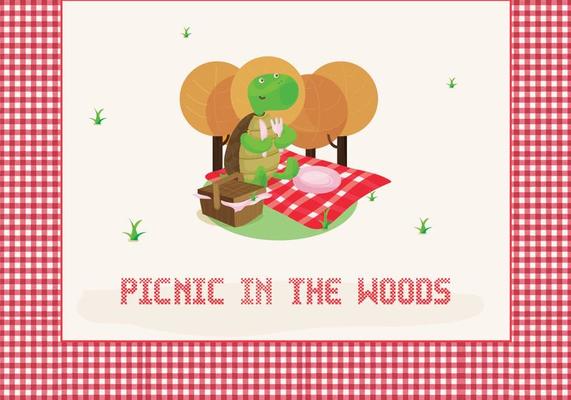 Picnic Illustration with Cute Tortoise Character