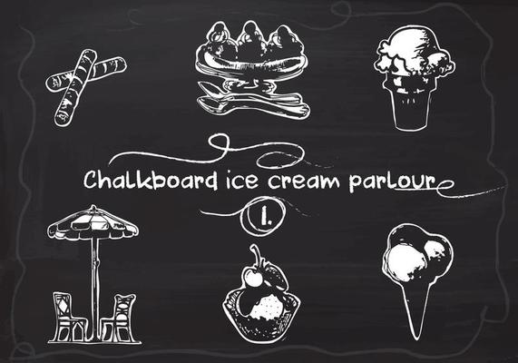 Free Hand Drawn Ice Cream set on Chalkboard Vector Background