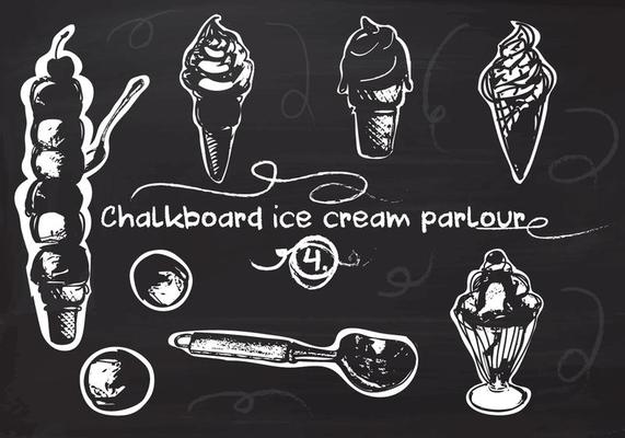 Free Hand Drawn Ice Cream set on Chalkboard Vector Background