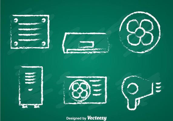 Ventilation And Conditioning System Chalk Draw Icons
