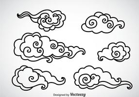 Black Outline Chinese Clouds Vector