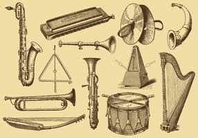 Instrumentos musicales de dibujo de estilo antiguo vector