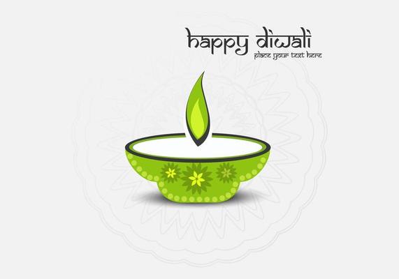 Happy Diwali Text With Oil Lamp On Grey Background