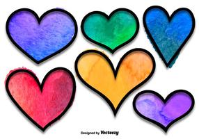 Watercolored Hearts Vector Set