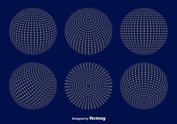 White Globe Grid Vector Set 