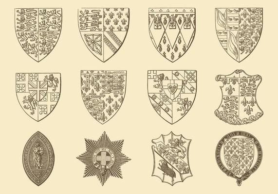 Old Style Drawing Heraldic And Emblem Vectors