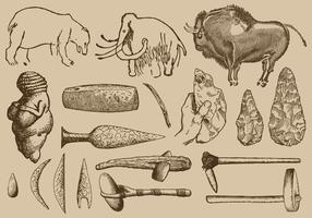 Arte y herramientas prehistóricas vector