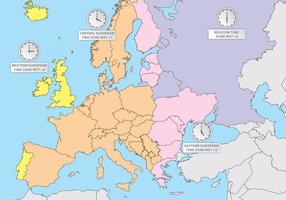 Zonas horarias de Europa Mapa de vector de Europa