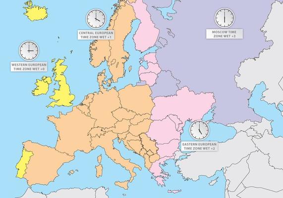 Time Zones Of Europe Europe Map 108767 Vector Art at