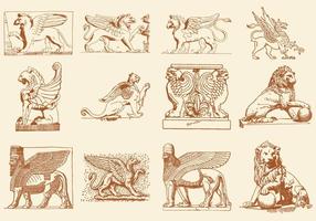 Statues Of Lions Griffins And God Vectors