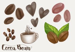 Conjunto de vector de habas de cacao y mocha