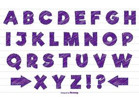 Púrpura garabato estilo alfabeto conjunto vector