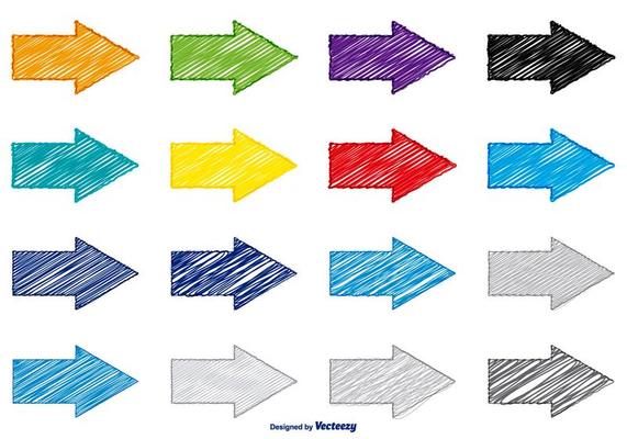 Colorful Scribble Style Arrow Set